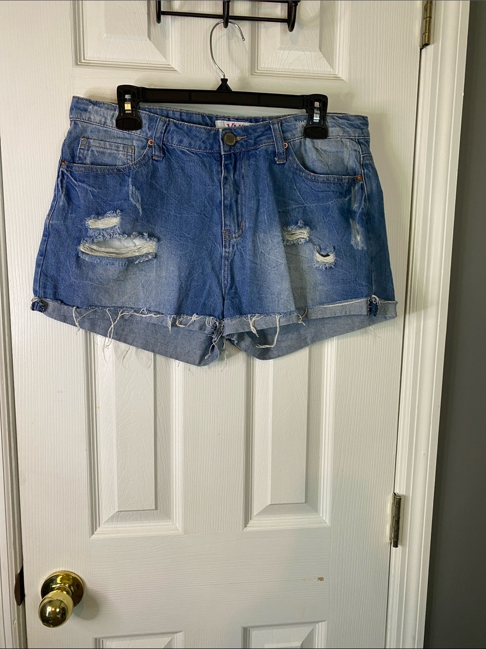 YMI Distressed Blue Denim Shorts with Frayed Hem Size 9.